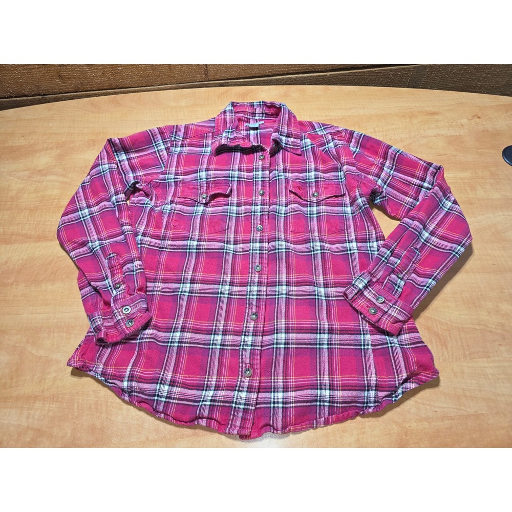 Carhartt Women Pink Plaid Flannel Button Down Shirt Long Sleeve Size L 12/14
